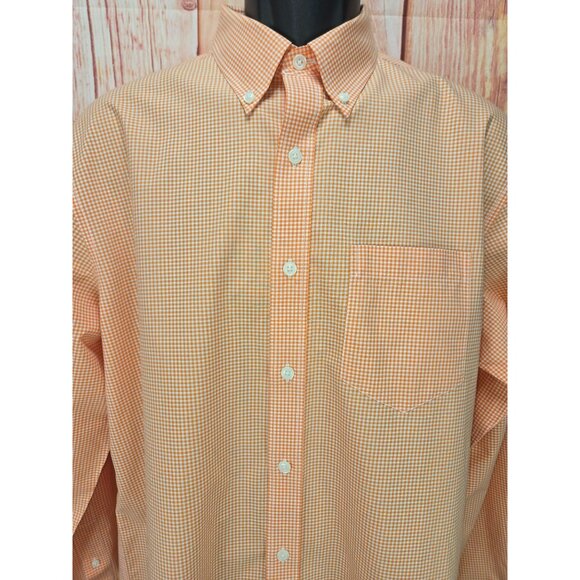 L.L. Bean Mens Wrinkle-Resistant Orange Check Dress Shirt Medium-Reg - Picture 3 of 7